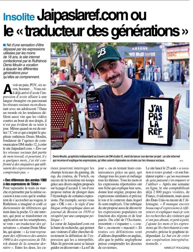 Article de Centre Presse Aveyron : Jaipaslaref.com ou le traducteur des generations